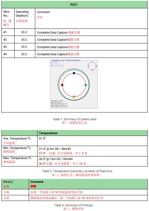 电缆信息,温度汇总,整体评估,热法桩身完整性测试